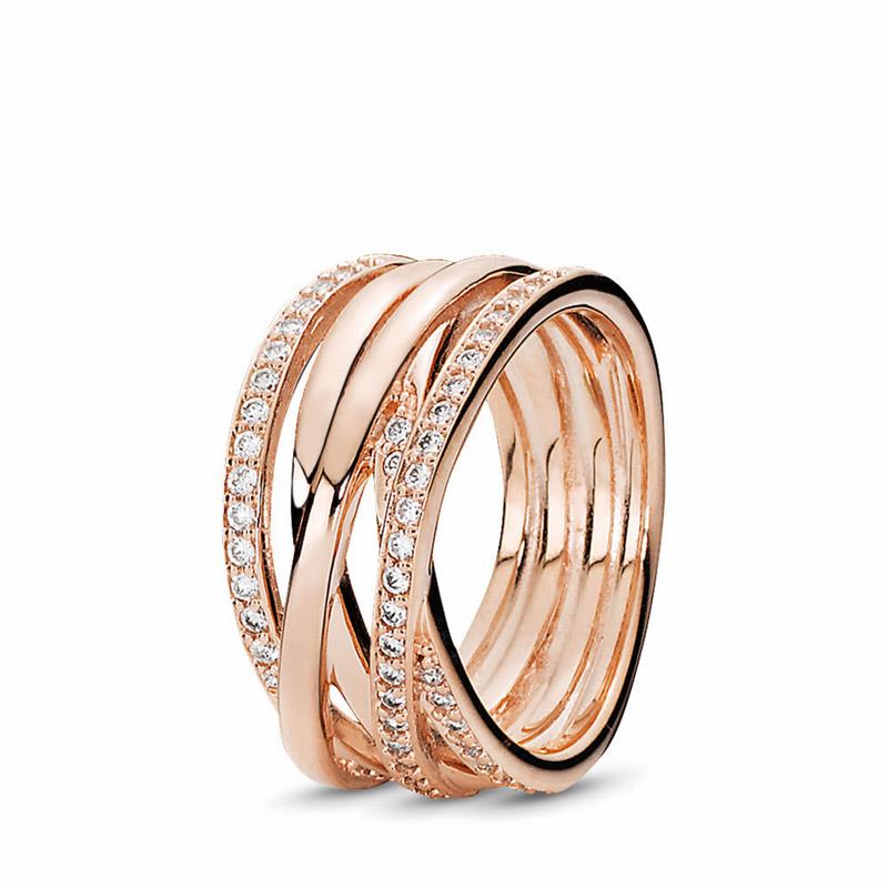 Pandora Sparkling & Polished Lines Stackable Ring Clearance NZ, Pandora Rose™ (965408-BMV)